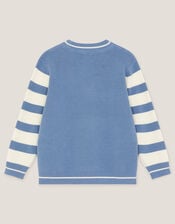 Embroidered Stripe Knit Jumper, Blue (BLUE), large