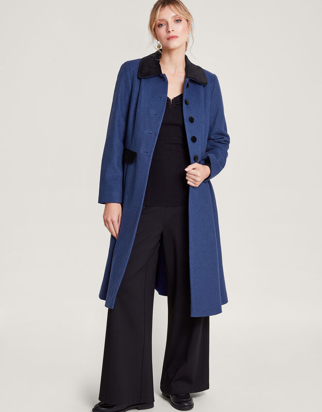 Opal Opera Coat in Wool Blend, Blue (BLUE), large