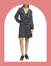 Scotch and Soda Elasticated Waist Floral Mini Dress, Black (BLACK), large