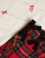 Long Sleeve Bow Top and Tartan Skirt Set, Red (RED), large
