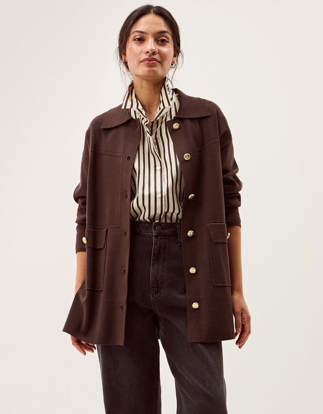 Nina Button Knit Jacket Brown
