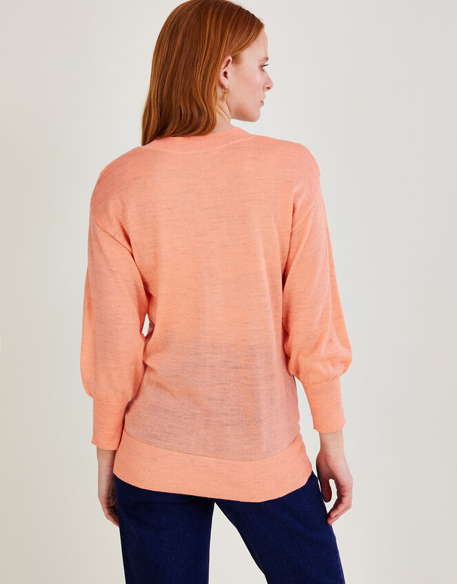 V-Neck Jumper in Linen Blend, Orange (PEACH), large