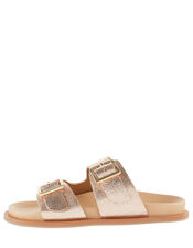 Metallic Buckle Sandals, Gold (ROSE GOLD), large
