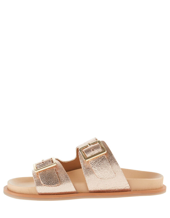 Metallic Buckle Sandals, Gold (ROSE GOLD), large