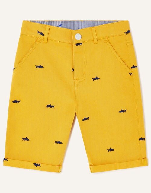 Shark Embroidered Shorts, Yellow (MUSTARD), large