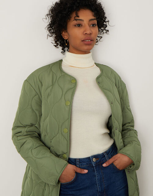 Octavia Quilted Short Coat with Recycled Polyester, Green (KHAKI), large