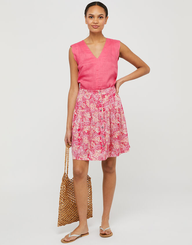 Lotus Scallop Sleeveless Top in Pure Linen, Pink (PINK), large