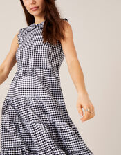 Collared Gingham Dress in Organic Cotton , Black (BLACK), large