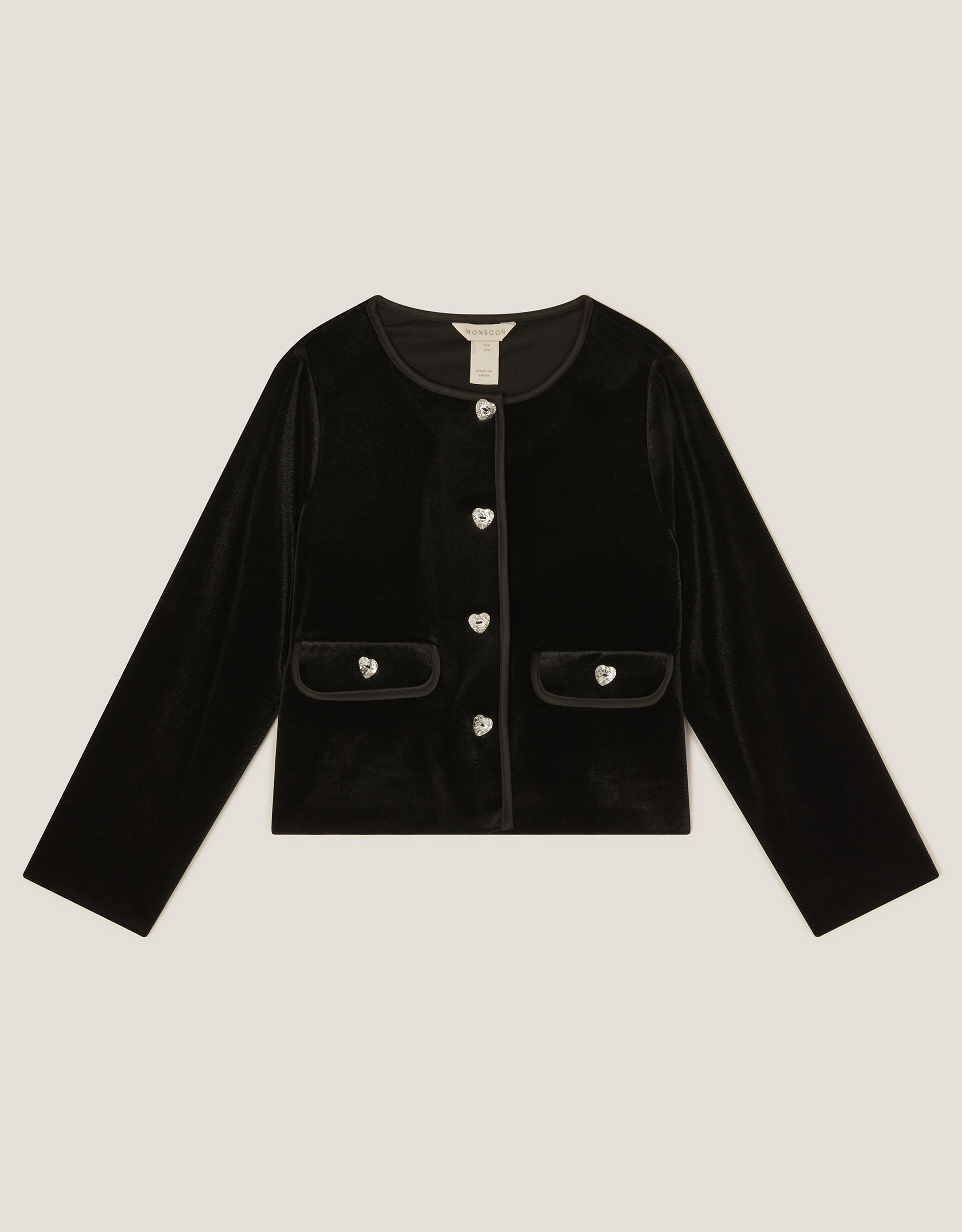 Heart Button Velvet Jacket Black | Girls' Cardigans