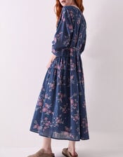 East Layla Floral Print Cotton Midi Dress, Blue (BLUE), large