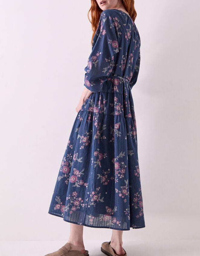 East Layla Floral Print Cotton Midi Dress, Blue (BLUE), large