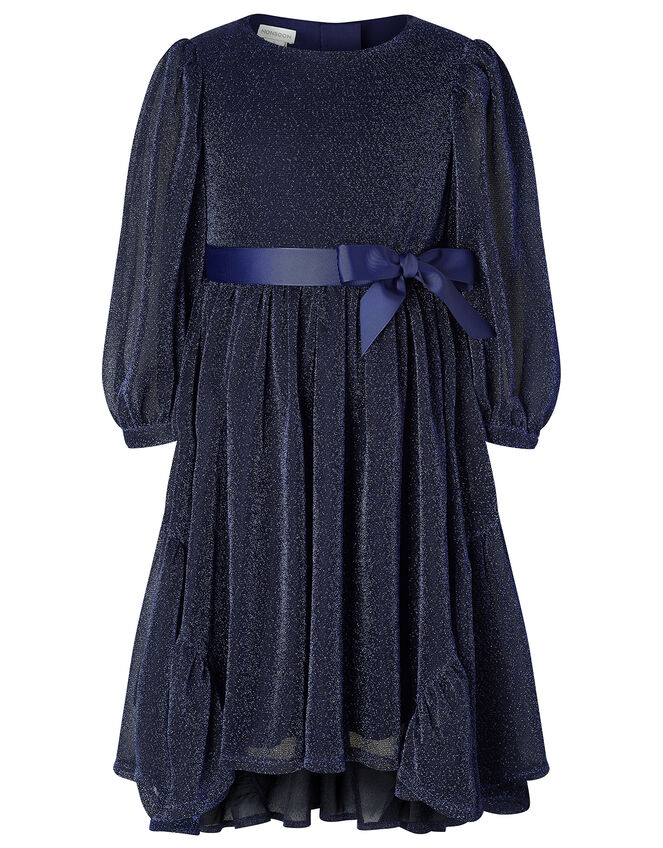 Sparkle Long-Sleeve Dress, Blue (NAVY), large
