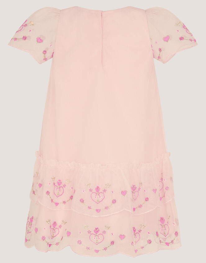 Baby Heart Embroidered Mesh Party Dress, Pink (PINK), large