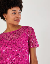 Zoey Sequin T-Shirt in Recycled Polyester, Pink (PINK), large