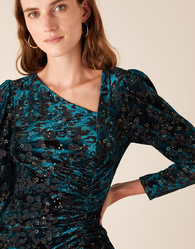 Sadie Animal Star Stretch Velvet Dress, Teal (TEAL), large