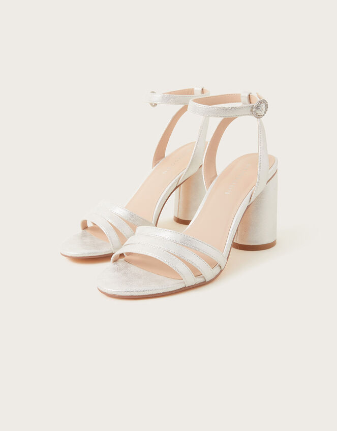 Trio Strap Block Heeled Sandals, Silver (SILVER), large