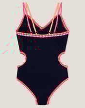 Blanket Stitch Cut-Out Swimsuit, Black (BLACK), large