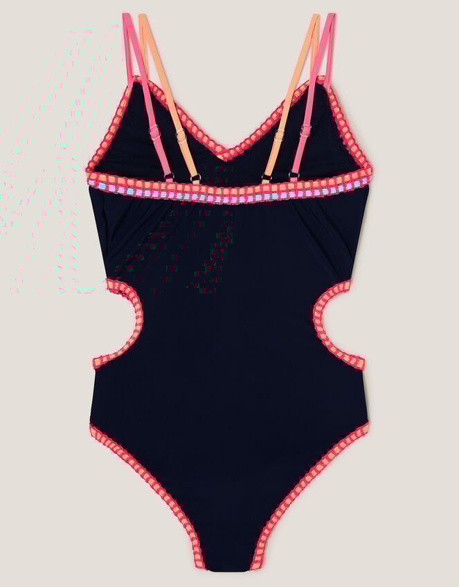 Blanket Stitch Cut-Out Swimsuit, Black (BLACK), large