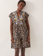 Ania Embroidered Batik Mini Dress, Black (BLACK), large