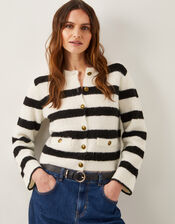 Samantha Stripe Fuzzy Cardigan, Ivory (IVORY), large