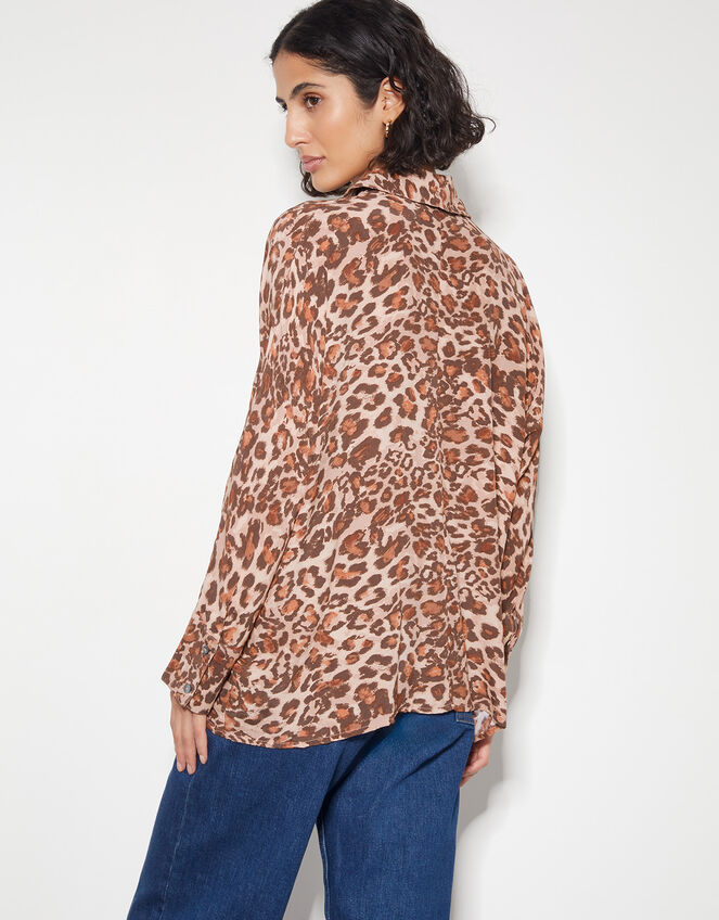 Arielle Leopard Print Shirt , Brown (BROWN), large