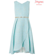 Katerina Metallic Jacquard High-Low Dress, Blue (BLUE), large
