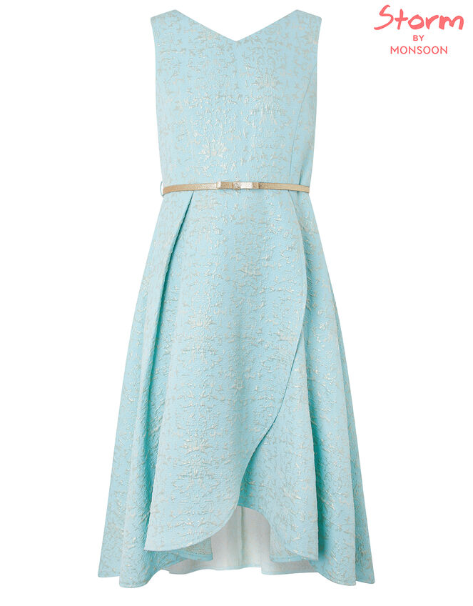 Katerina Metallic Jacquard High-Low Dress, Blue (BLUE), large