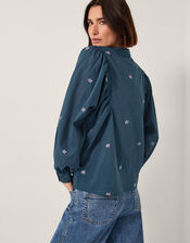 Bria Embroidered Blouson Blouse, Blue (BLUE), large
