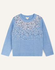 Sequin Knit Jumper, Blue (BLUE), large