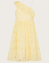 Lace One Shoulder Dress , Yellow (LEMON), large