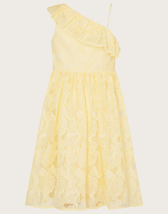 Lace One Shoulder Dress , Yellow (LEMON), large