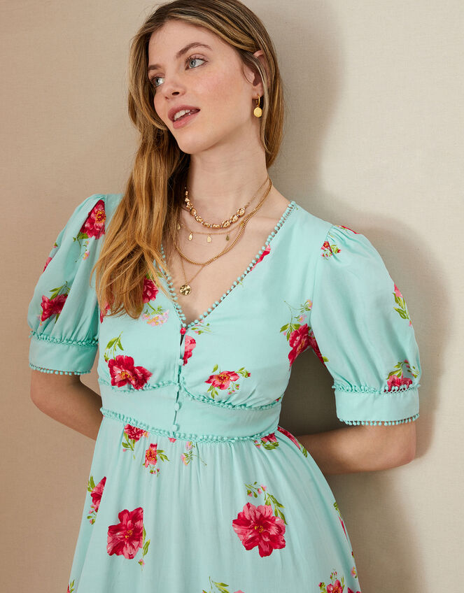 Tilly Floral Midi Dress with LENZING™ ECOVERO™ , Blue (TURQUOISE), large