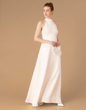 Flora Bridal Embellished Lace Halter Maxi Dress, Ivory (IVORY), large