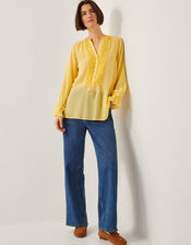 Amelia Frill Long Sleeve Blouse, Yellow (YELLOW), large