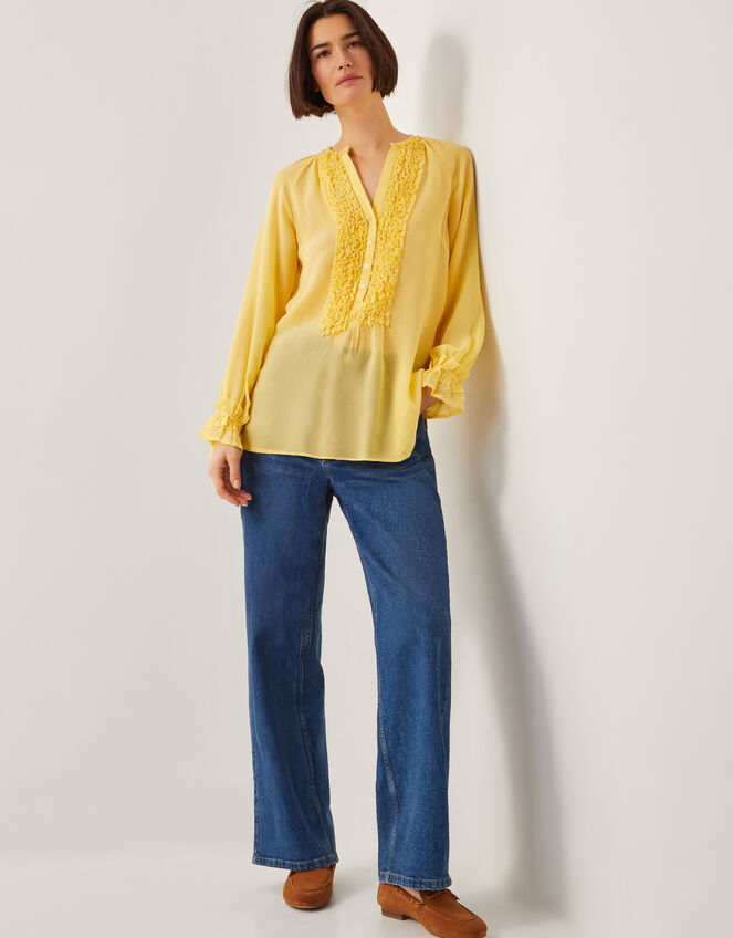 Amelia Frill Long Sleeve Blouse, Yellow (YELLOW), large
