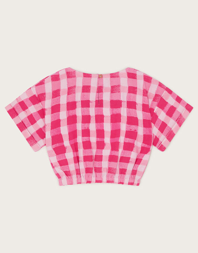 Short Sleeve Gingham Crop Top, Pink (PINK), large
