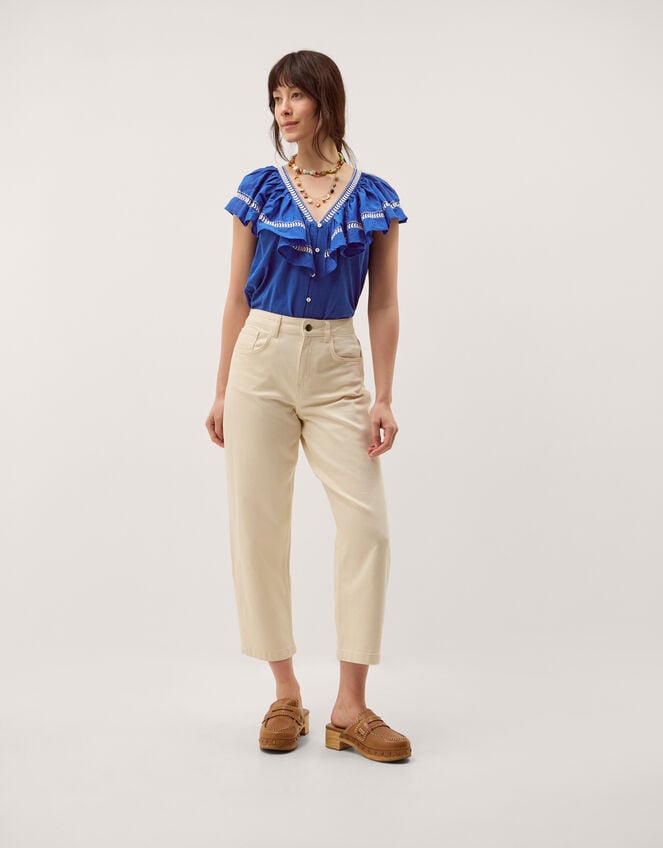 Fenn Embroidered Ruffle Jersey Top, Blue (COBALT), large