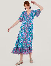 Raegan Contrast Print Dress with LENZING™ ECOVERO™, Blue (BLUE), large