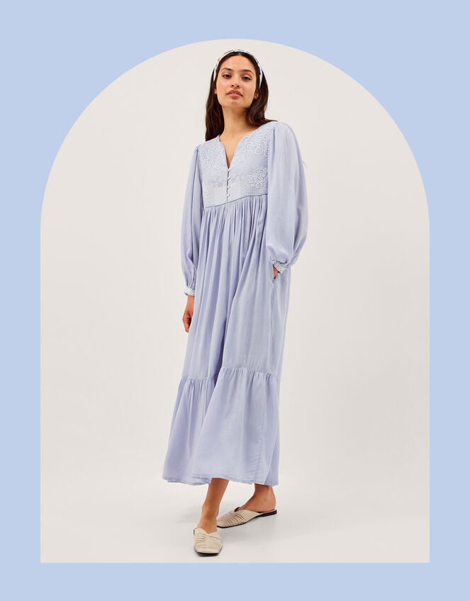Maison Hotel Lilou Long Sleeve Embroidered Maxi Dress, LAVENDER, large