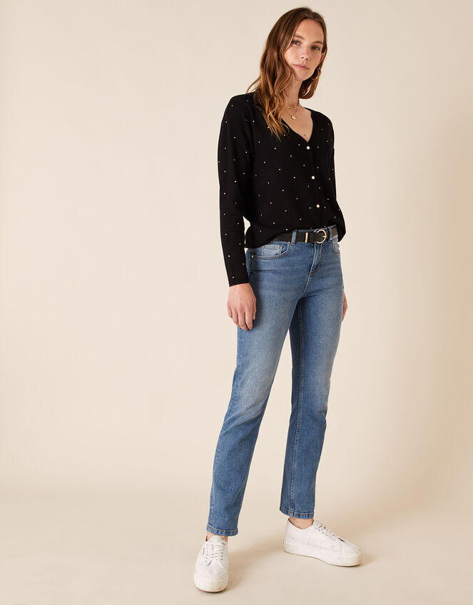 Hotfix Gem Knit Cardigan with Sustainable Viscose, Black (BLACK), large