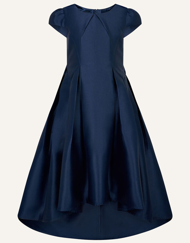 Katharine Duchess Twill High-Low Dress, Blue (NAVY), large