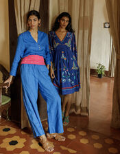 Linen Wide Leg Pull On Trousers, Blue (COBALT), large