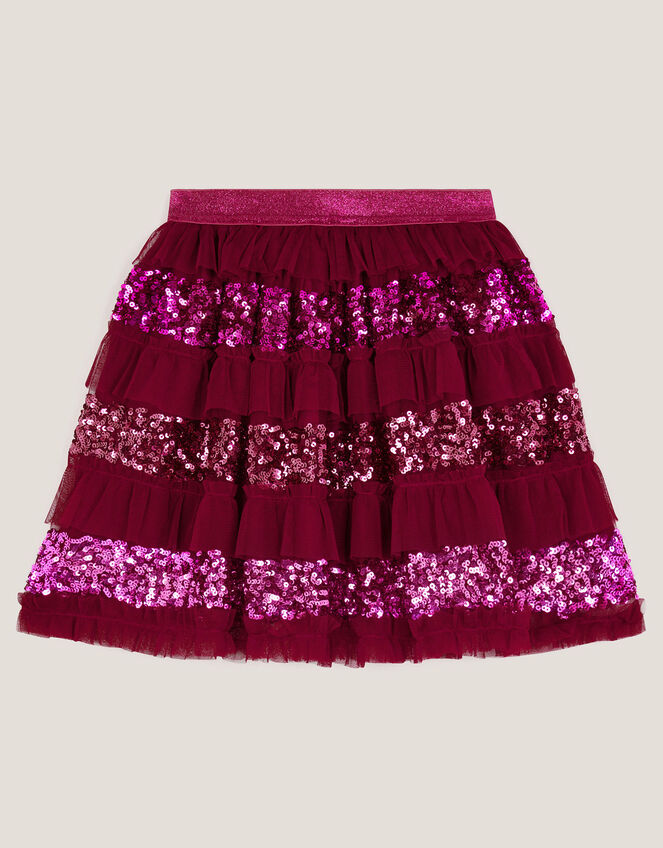 Sequin Ruffle Disco Skirt, Red (RED), large