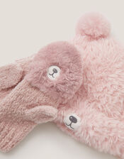 Fluffy Teddy Hat & Mitten Set, Pink (PINK), large