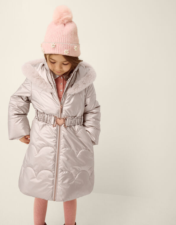 Metallic Belted Puffer Coat, Cream (CREAM), large