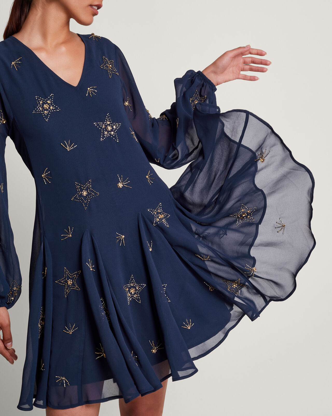 Selena Star Embellished Dress Blue Evening Dresses Monsoon UK