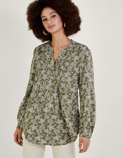 Longline Print Pullover Blouse in LENZING™ ECOVERO™ , Green (KHAKI), large