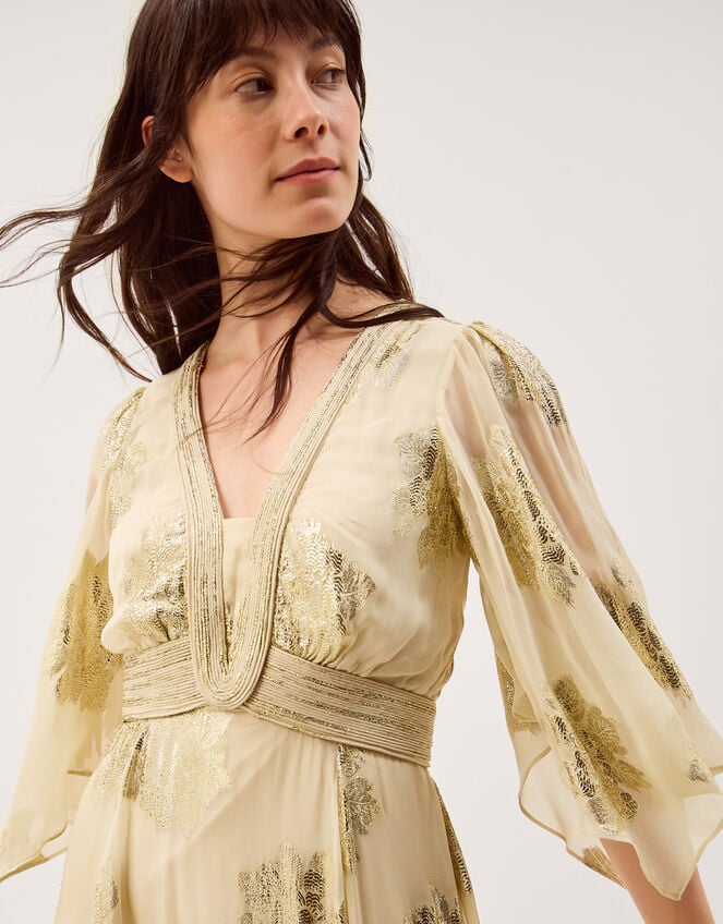 Lydia V-Neck Shimmer Midi Dress, Cream (CREAM), large