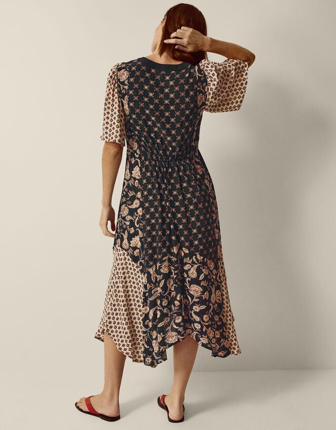Raquel Patchwork Floral Print Midi Dress, Black (BLACK), large