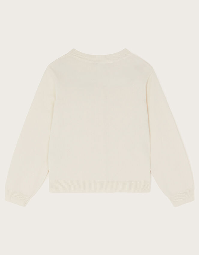 Floral Embroidered Pointelle Cardigan, Ivory (IVORY), large